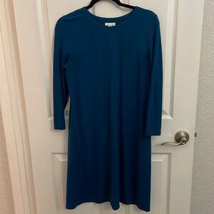 J. Jill Blue Ponte Long Sleeve Dress